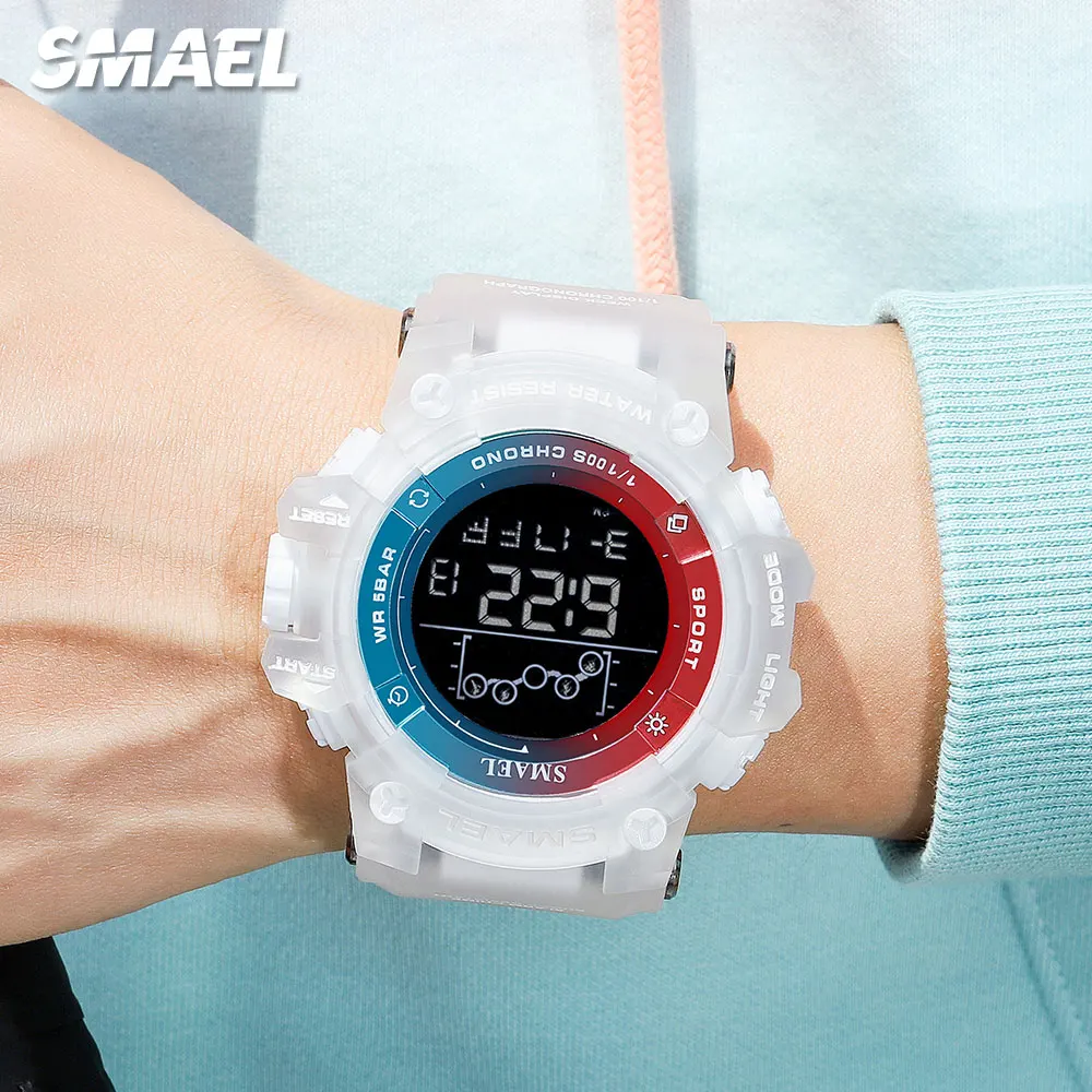 SMAEL Electronic Digital Watches for Men Waterproof Unisex Military Sport Wristwatch with Auto Date Week LED Display White 8082