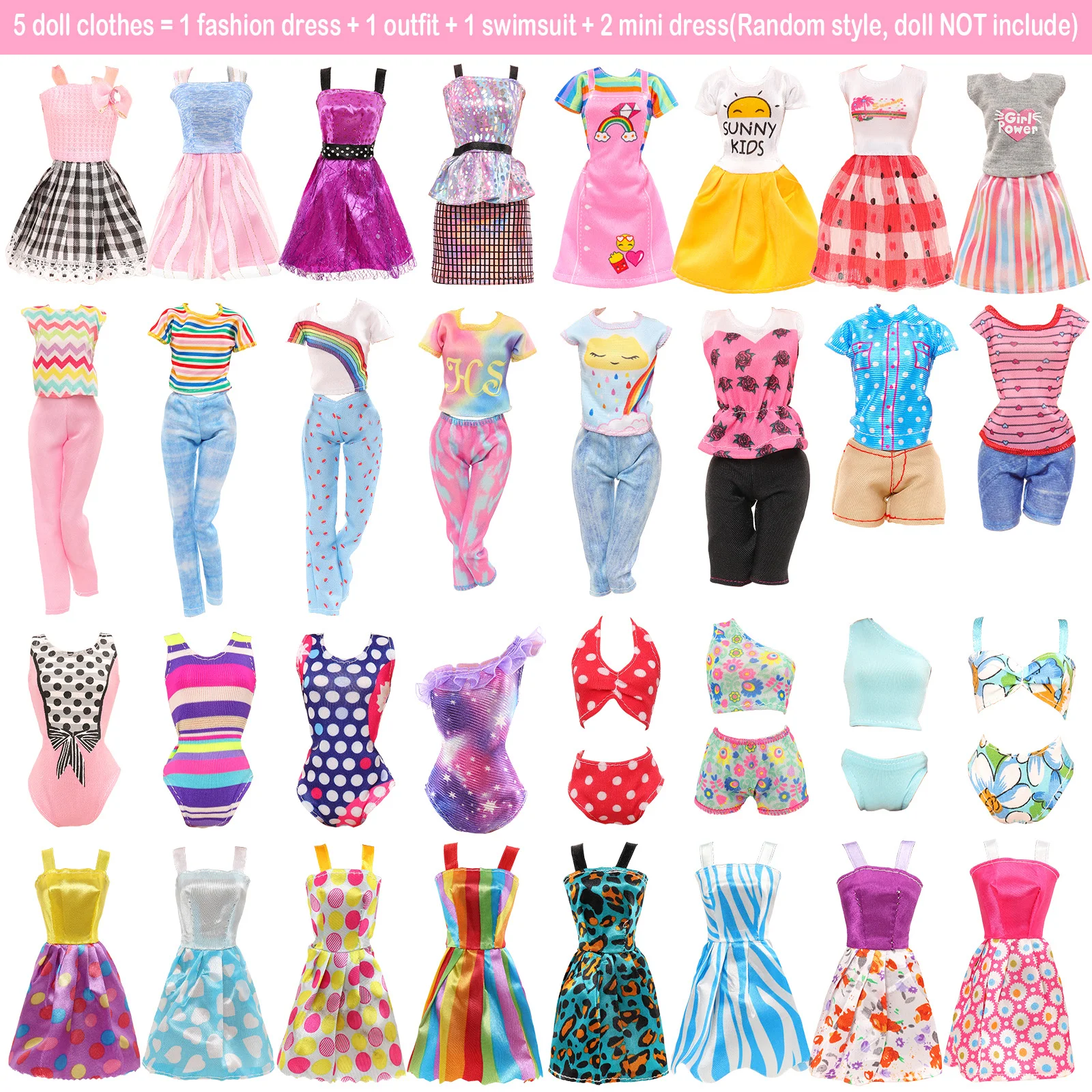 Fashion 32 pcs Dollhouse Furniture 27 Doll Accessories = Suitcase Computer Bubble Sticker Sunglasses 5 Clothes Dress for Barbie