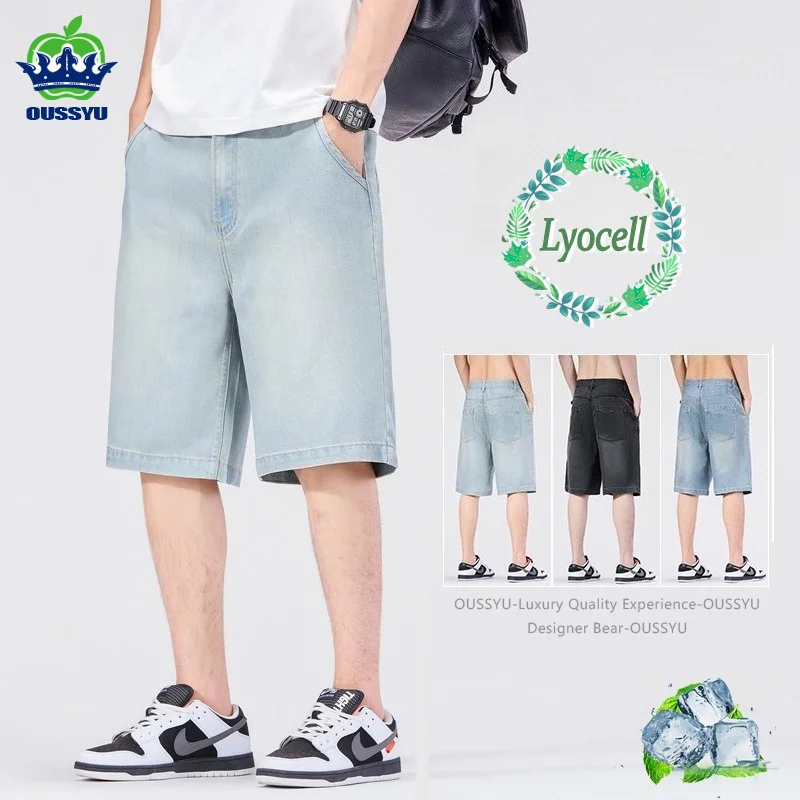 

2026 New Men's Summer Lyocell Fabric Denim Shorts Thin Loose Casual Pants Streetwear Blue Jeans Short Jorts Man M-4XL