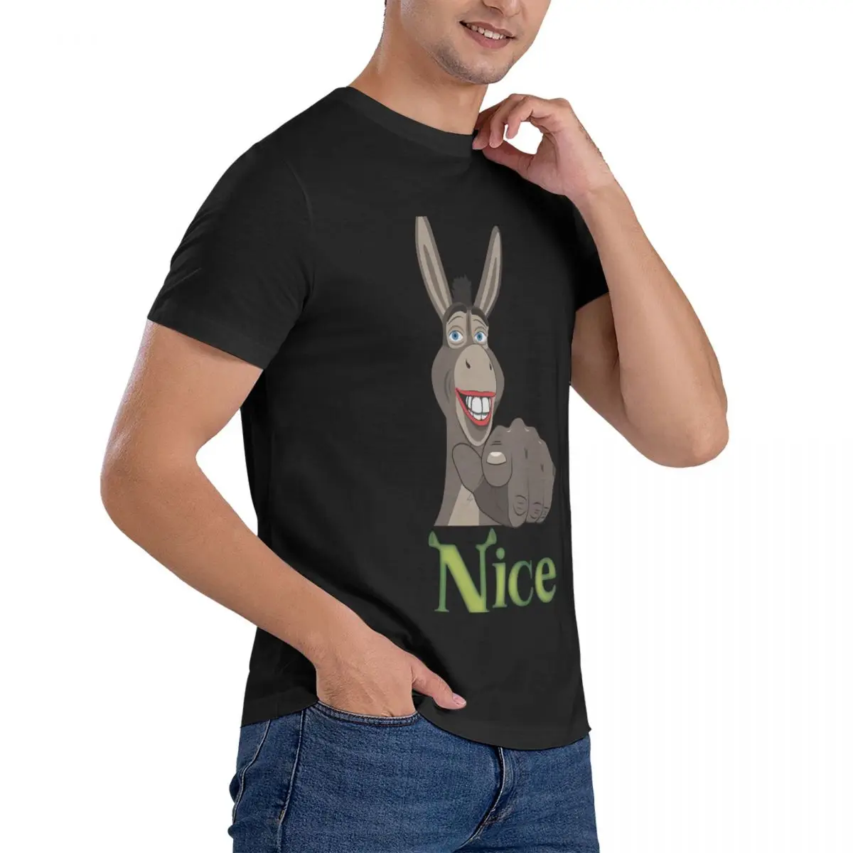 Nice Donkey Pointing T Shirt Men Pure Cotton Vintage T-Shirts Round Neck Shrek Tees Short Sleeve Clothes Adult