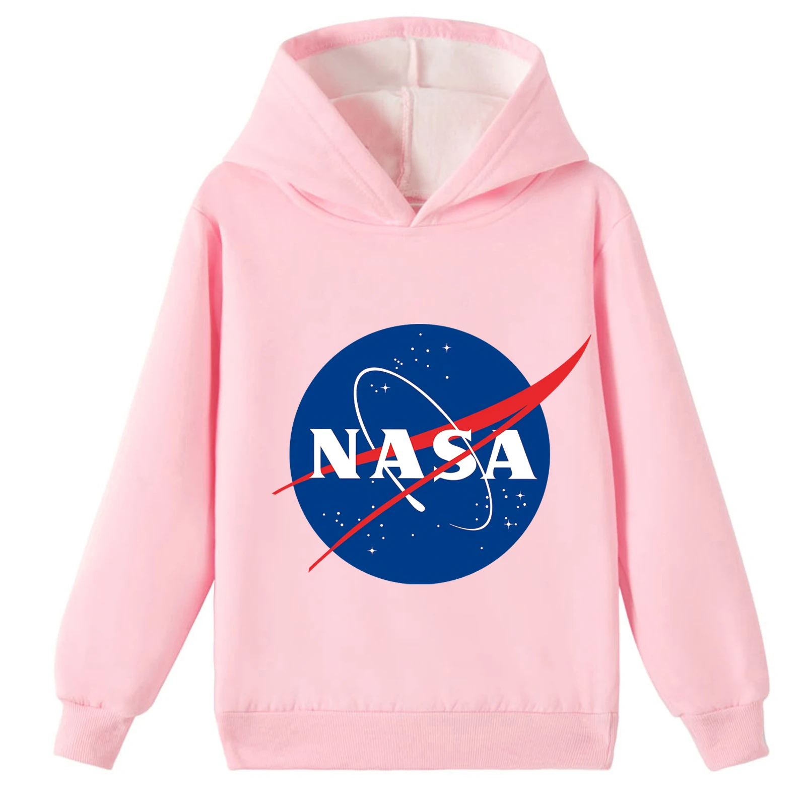 NASA ティーン フリース裏地付きプルオーバーパーカー コットン長袖トップス、冬用ソフトスウェットシャツ フード付き 2-14Y用