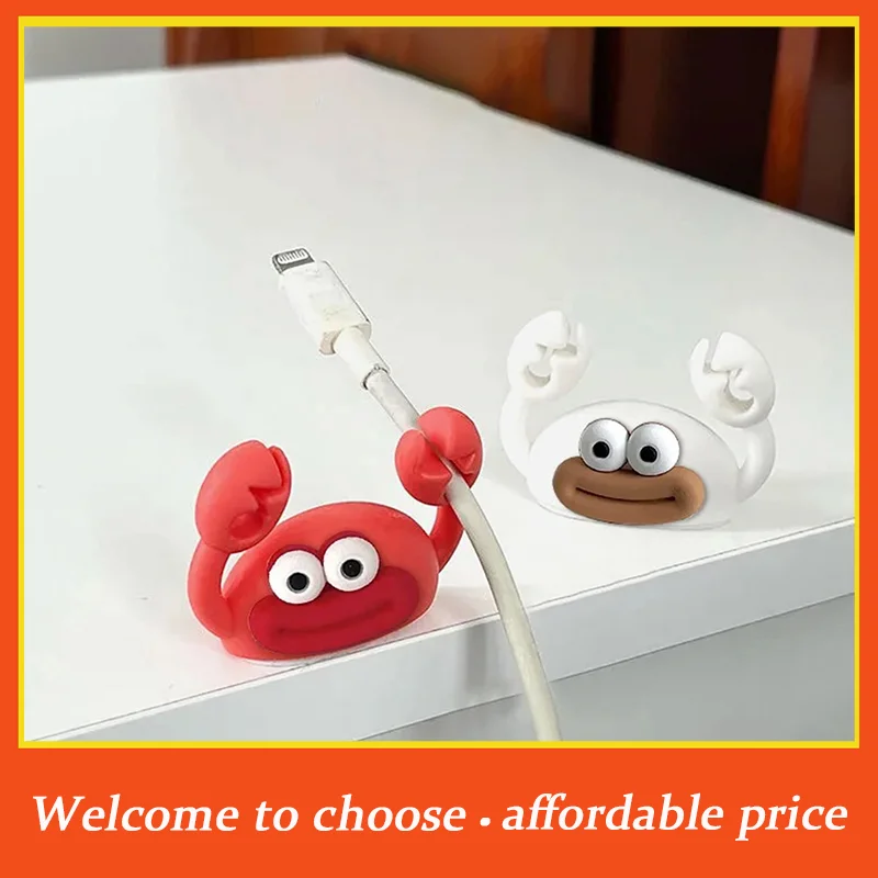 。1pc Self-Adhesive Wire Stand Creative Data Cable Management Clip Cartoon Crab Cable Holder Desktop Winder Wire Organizer Holder