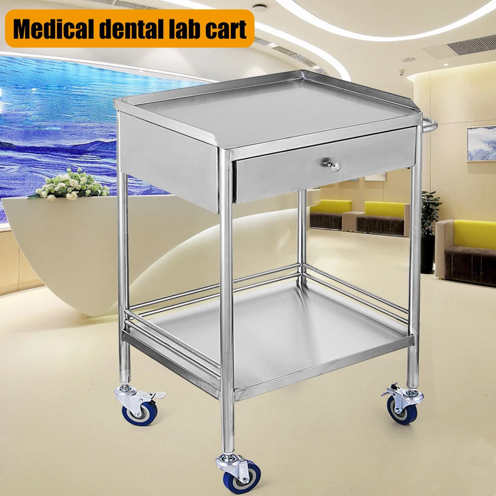 Silver Color Cart with Wheels Multi-purpose Rack Heavy-Duty Trolley for Laboratories Hospitals Clinics Spas Beauty Salons