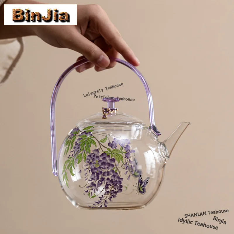 

Чайник из стекла 700 мл с рисунком вистерии, большой емкости, для заваривания чая, травяных напитков, аксессуар для чайной церемонии