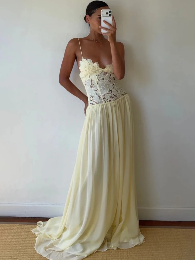 

Mozision Lace Corset Sexy Maxi Dress Women Elegant Spaghetti Strap Sleeveless Backless Bodycon Club Party Long Dresses Summer