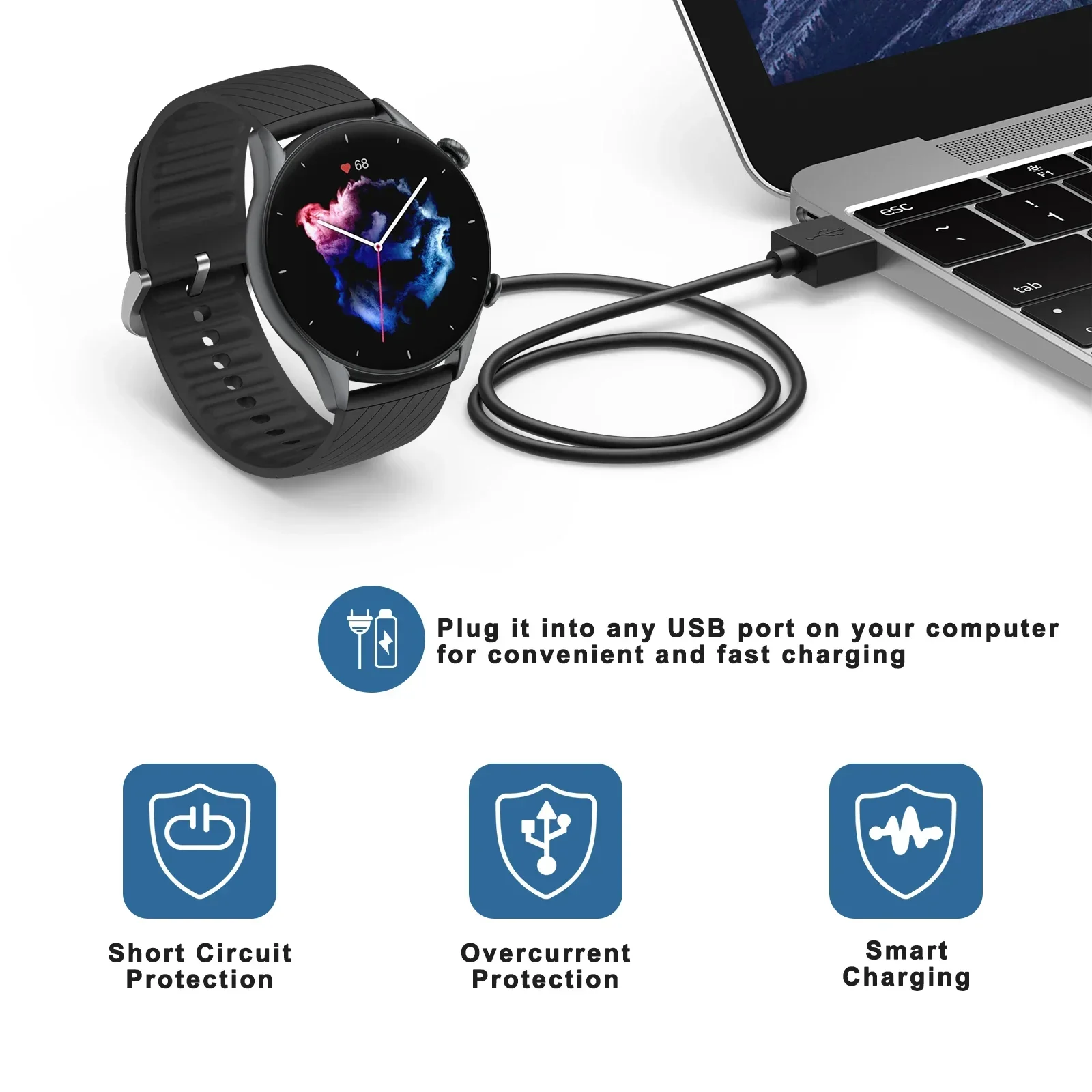 USB Charger For Huami Amazfit GTR 3/GTR 4/GTR 3 Pro Charging Cable For Huami Amazfit GTS 3/GTS 4/T-rex 2 Fast Charger Dock view 3