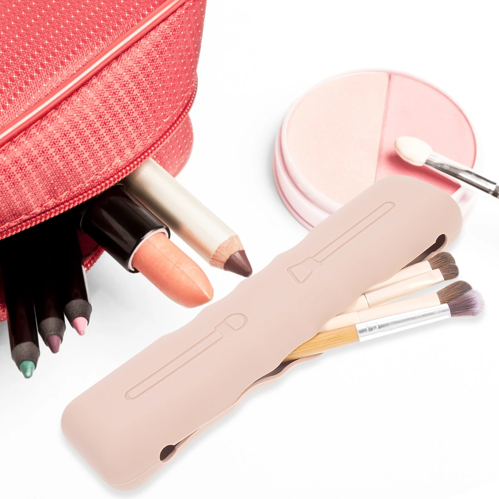 

Silicone Light Brown Travel ganizer Dustproof Storage Bag For Makeup Makeup Brush Dustproof Pouch Brush Storage Bag