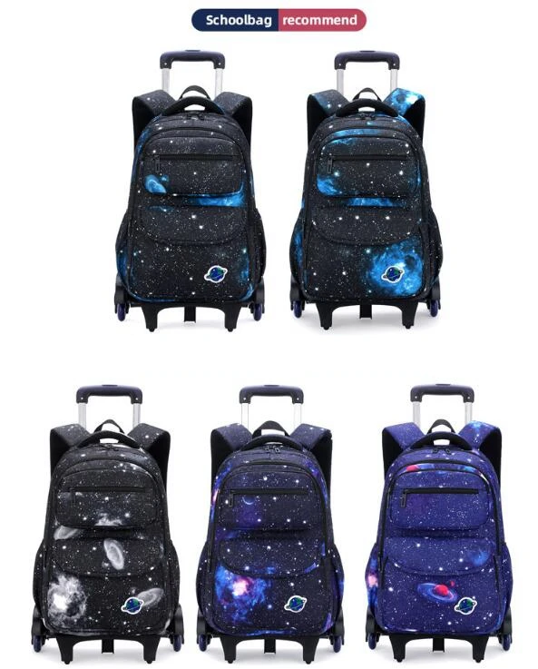 Primary Middle Schoolbag Rolling Backpack Set 3 in 1 Elementary Boys Trolley Bookbag with Six Wheels School trolley bag lunchbag