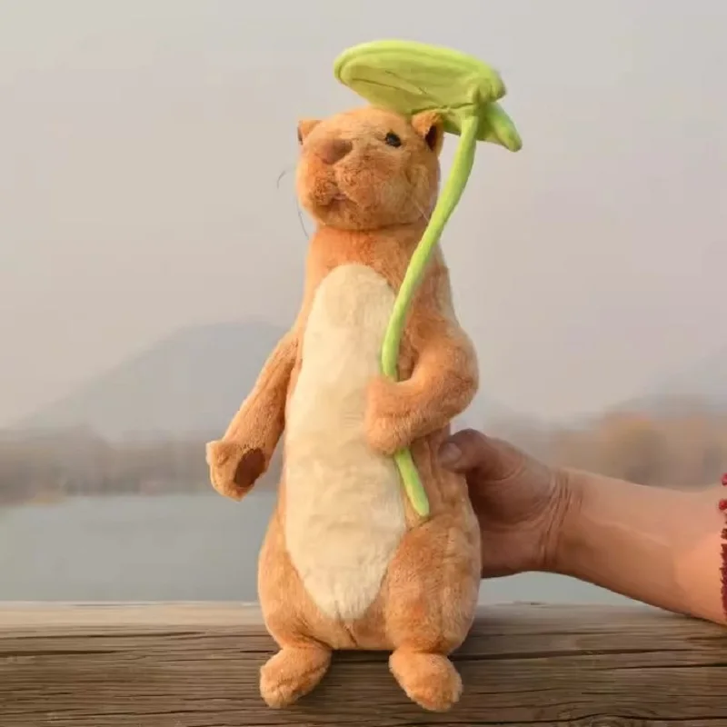 Adorable Peluche de Nutria Marrón con Hoja, Mustela Sibirica, Juguete de Peluche Suave, Regalo de Cumpleaños para Niña o Niño, 1 Pieza