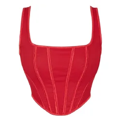 Red Corset Crop Top Bustiers for Women Summer Overbust Sexy Halter Corselet Fashion Vintage Korsett Shapewear Lingerie Plus Size