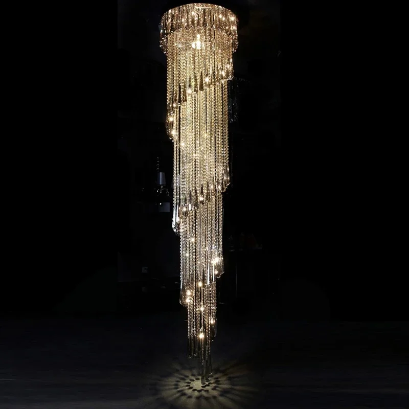 

Modern Crystal Chandelier For Staircase Smoke gray Crystals Lamp Spiral Design Home Decoration Lighting Fixture