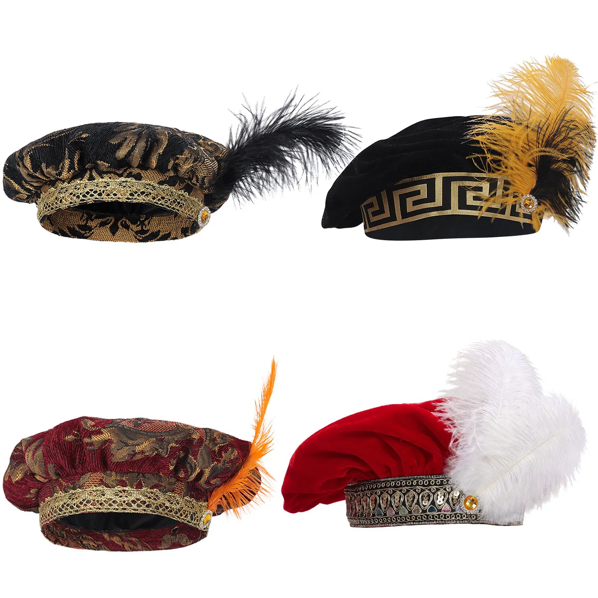 Boina Medieval con Plumas, Gorra Victoriana de Noble, Sombrero de Poeta Pirata, Sombrero de Terciopelo Vintage, Accesorio de Disfraz para Halloween y Ferias