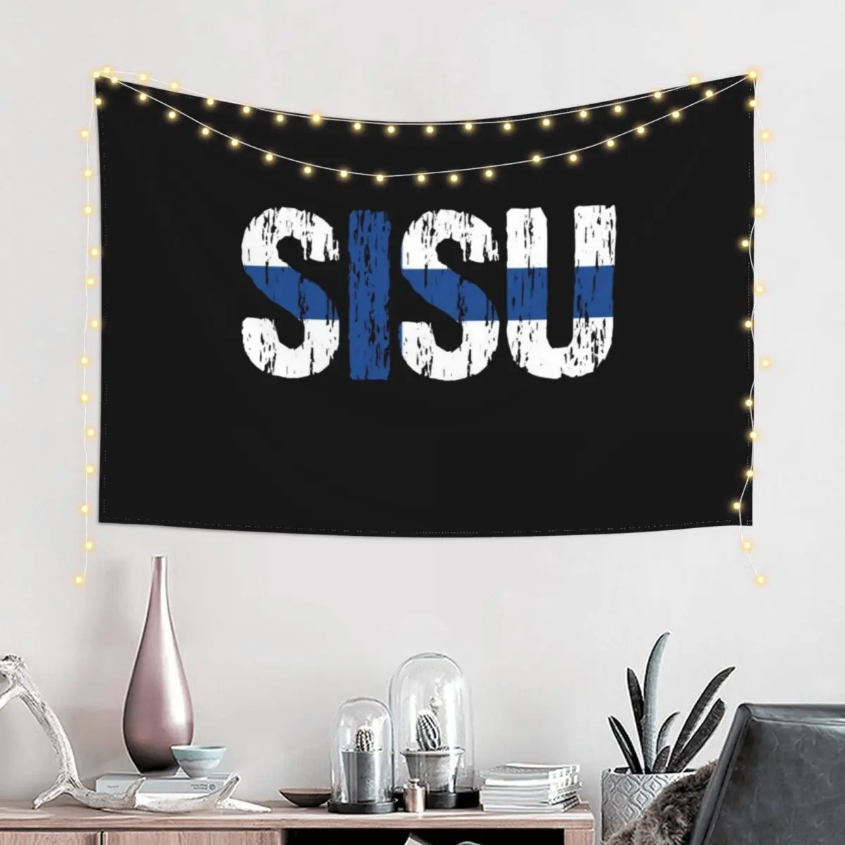 Sisu Finnish Flag Distressed Tapestry Aesthetic Room Decors Bedroom Decorations Home Decor Accessories Tapestry