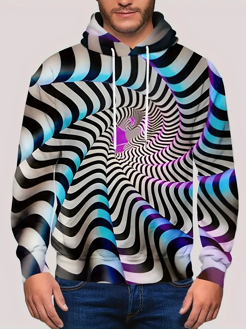 Vortex Graphic 3D Print Hoodies For Men Three-dimensional Pattern Length Sleeve Abstract Oversized Hoodie Streetwear Pullover