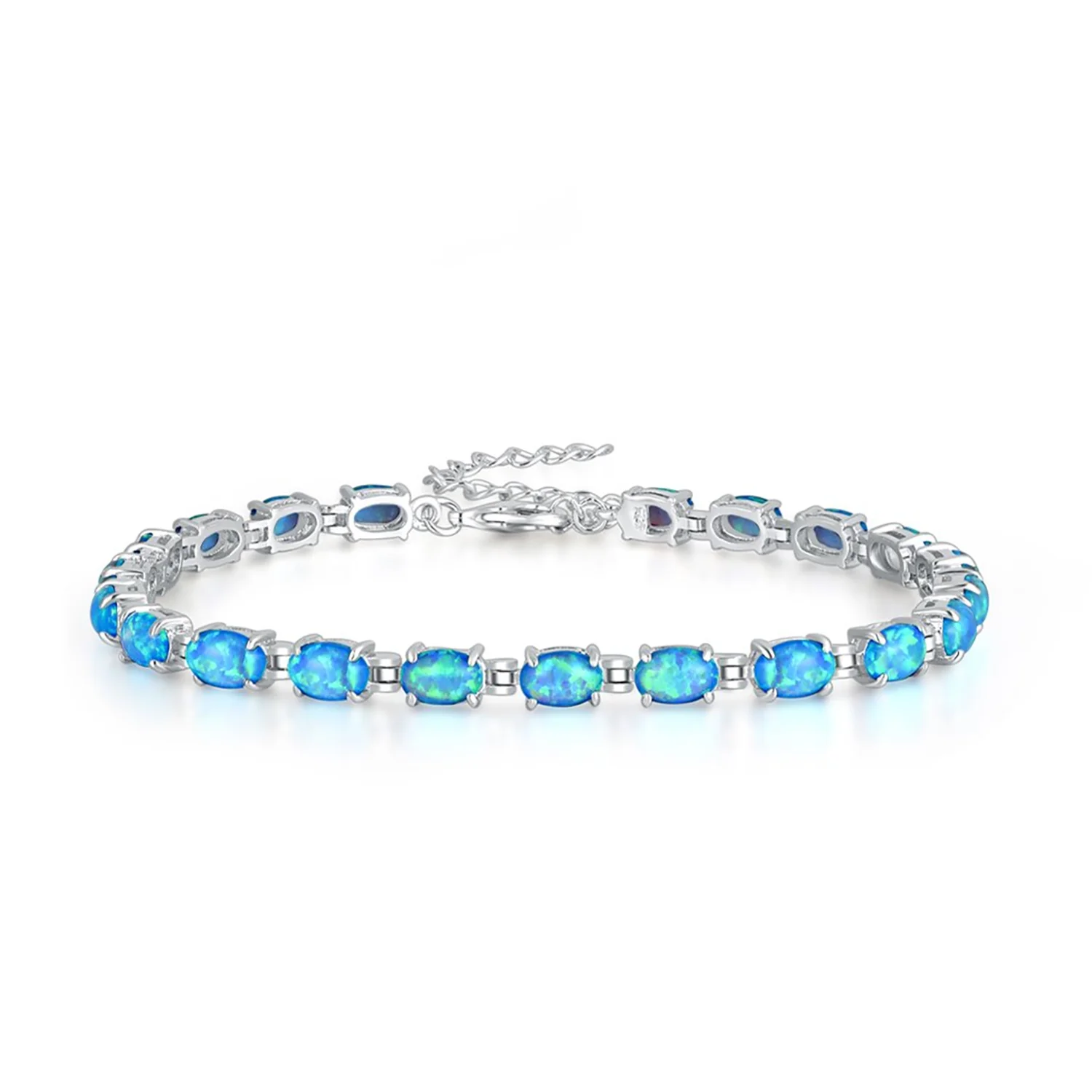 

Oval Cut Blue Opal Bracelet, Trendy Full Inlaid Opal Link Bracelet for Women, Elegant Fashion Jewelry, Perfect Birthday Gift