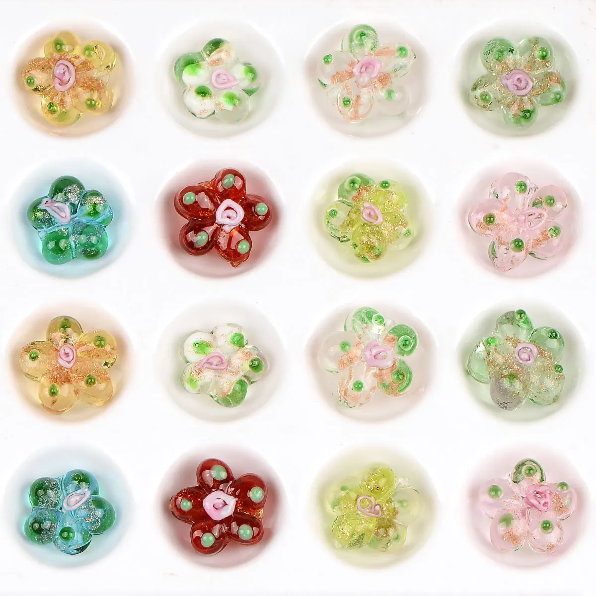 

1.5cm 20pcs Random Color Mix Colorful Transparent Five-petal Flower Shape Glass Beads DIY Handcrafted Bracelets Necklaces