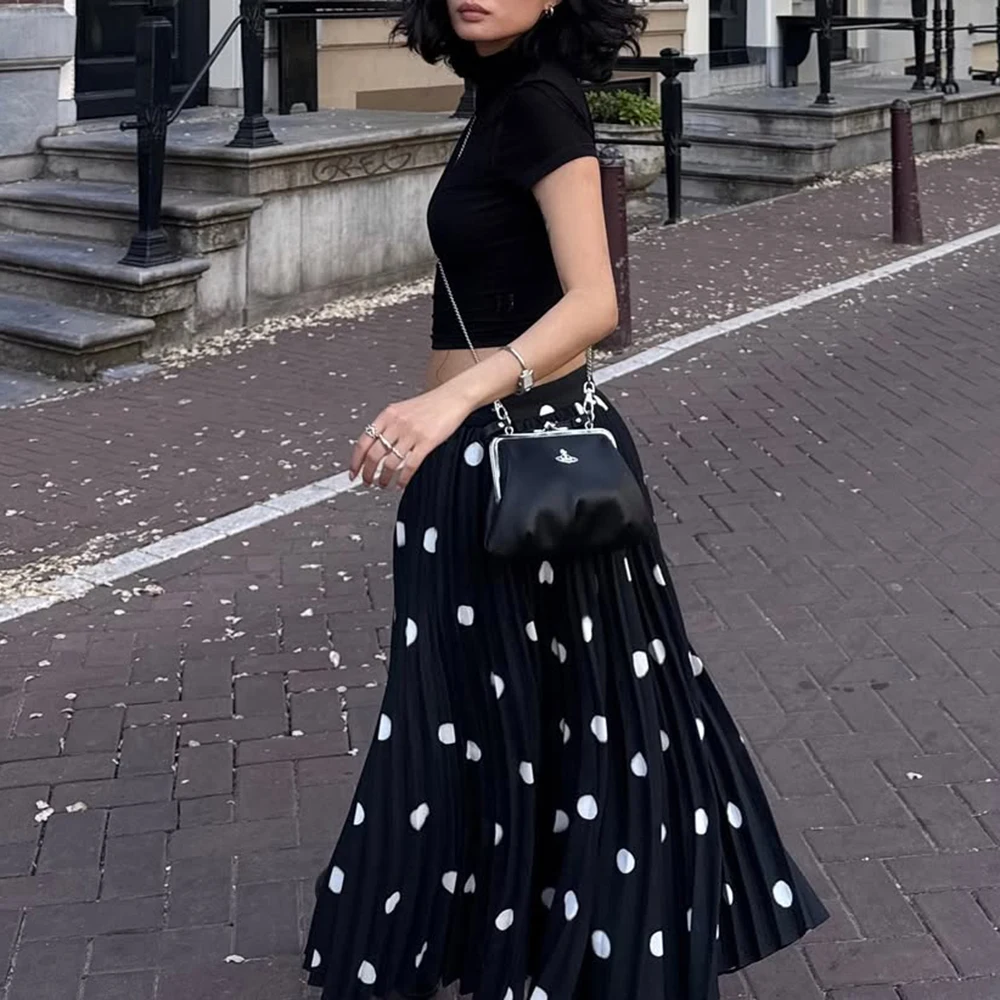 Tuularose Women Polka Dot Maxi Skirts Fashiona High-Waisted