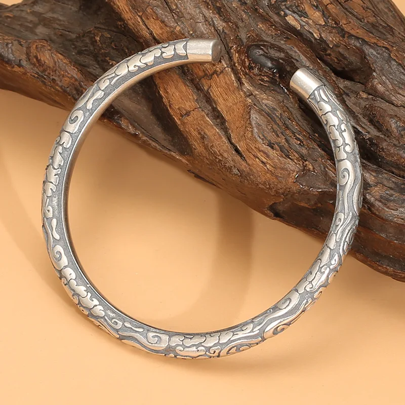 Sterling silver S925 Thai silver men's creative Xiangyun classic opening bracelet generation retro distressed bracelet