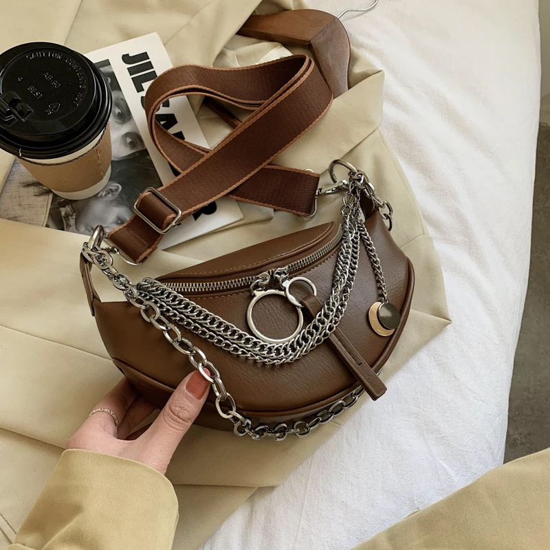 Women Ins Trendy 2024 Casual Crossbody Bags Fashion Chain All Match Handbags Y2k Aesthetic Wide Strap Streetwear Shoulder Bag