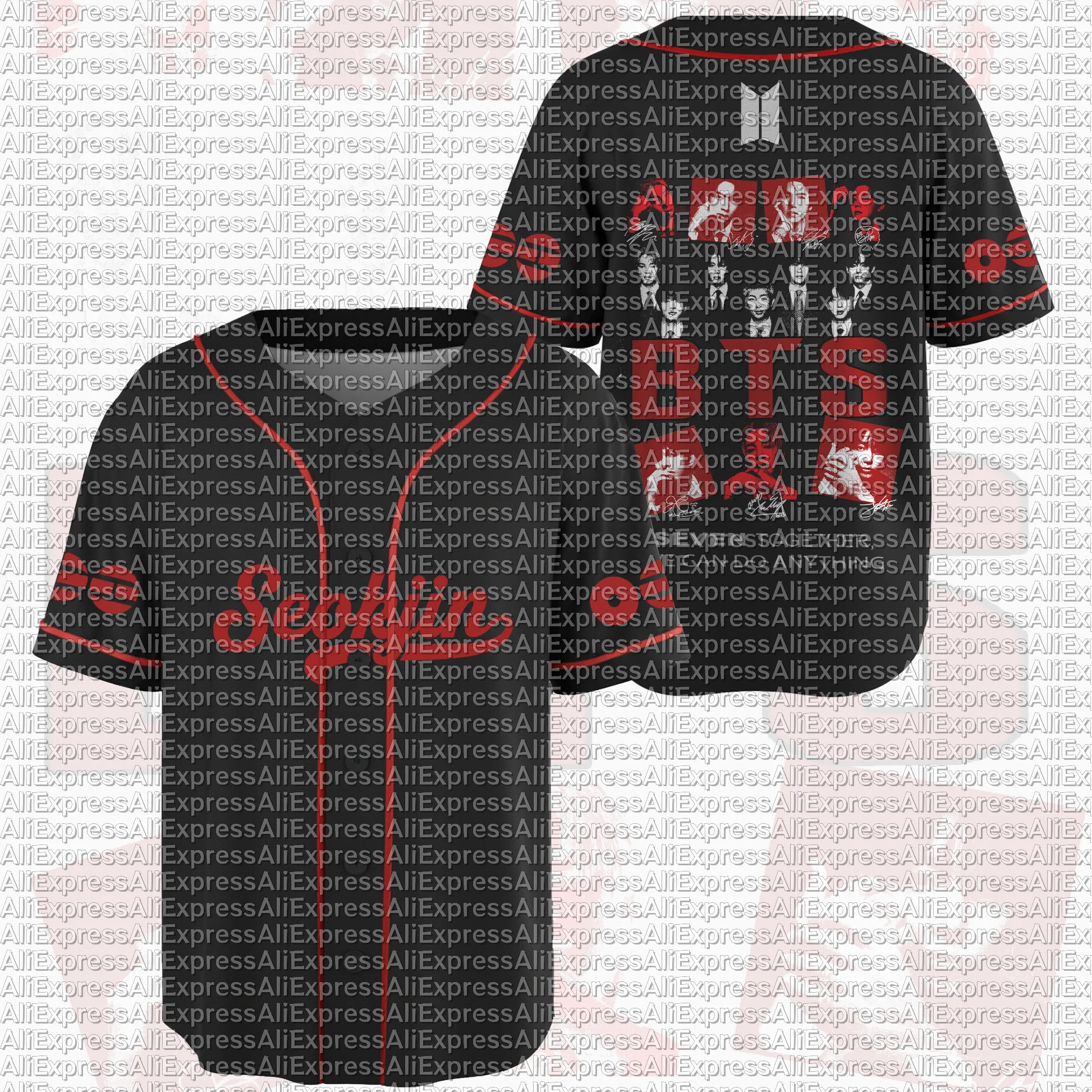 Black and Red Border BTS Baseball Shirt, BTS All Face Print, Button Up Baseball Jersey, Fan Clothing