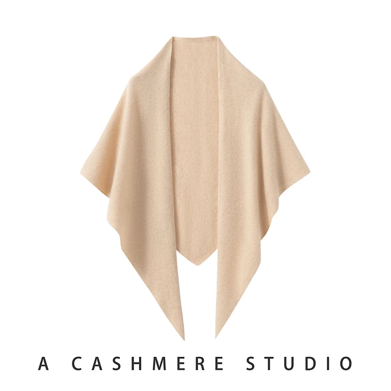 Szal damski ze 100% kaszmiru, prosty styl, trójkątne szale, jesienno-zimowa, jednolita dzianina kaszmirowa, luksusowy szal