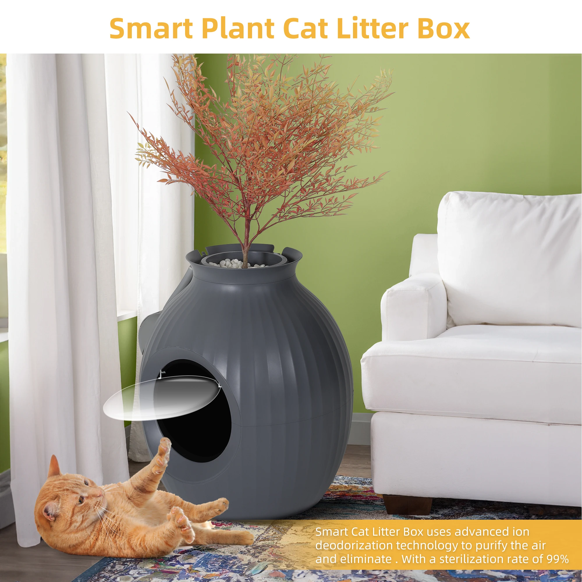 Modern Cat Litter Box Hidden in Stylish Artificial Plant Pot with Odor Control