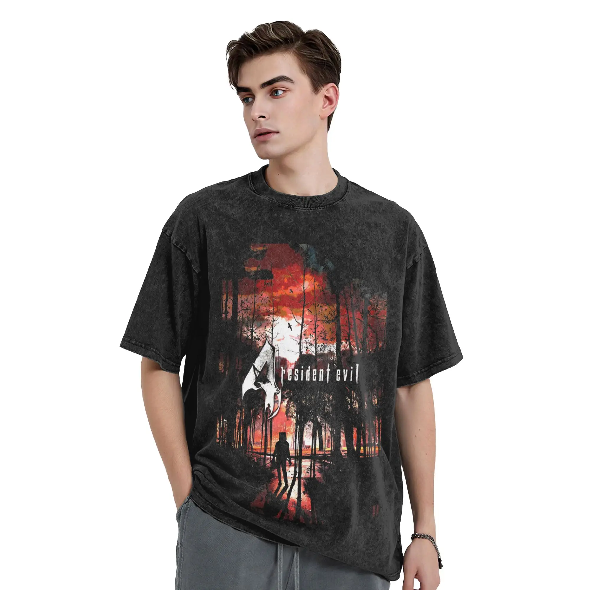 Resident Evil 4   Resident T-Shirt Beach  Vintage T-Shirts Cotton Fashion Tee Shirt For Man Short-Sleeve Loose Tees