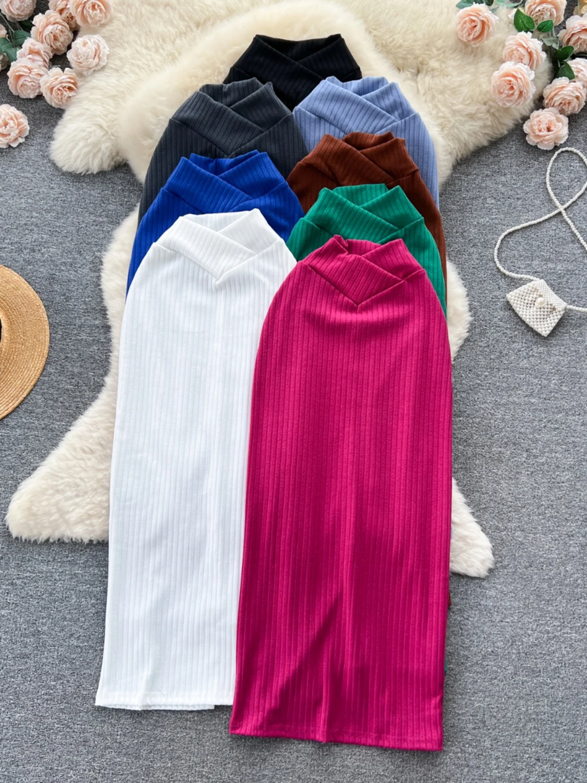 

High Waist A-Line Skirt Women's Early Autumn Sweet And Spicy Girl Elastic Slimming Versatile Bodycon Mid-Length Skirt