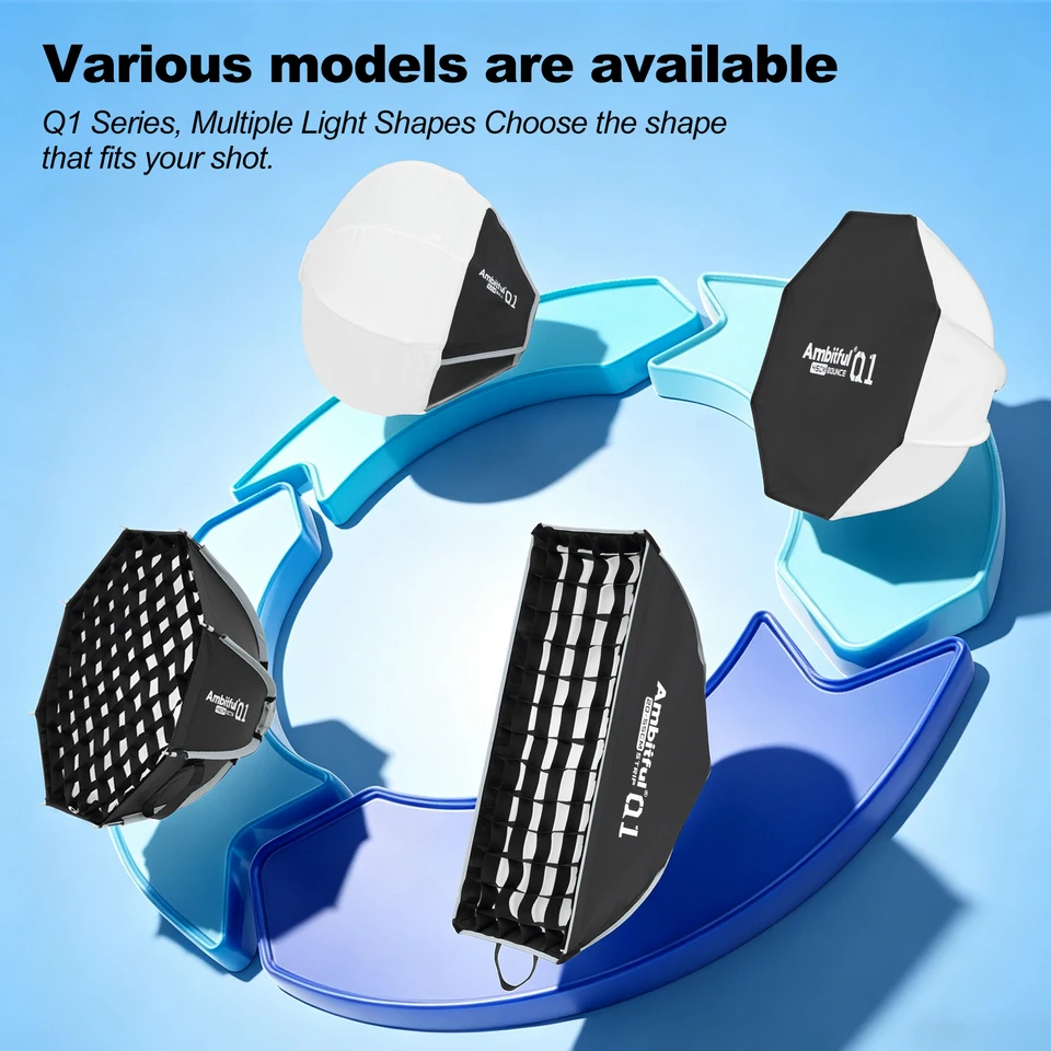 AMBITFUL Q1 Series Softbox 30cm 45cm 55cm Mini Bowens/Godox Mount Quick Release Softbox  with Honeycomb Grid for Godox Yongnuo l
