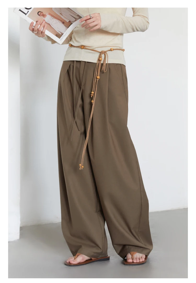 CHIC VEN Frauen Hosen Solide Lose Beiläufige Breite Bein Hose Kordelzug Gefaltete Weibliche Anzug Hosen Büro Damen Frühling Herbst 2025 – Detail 17