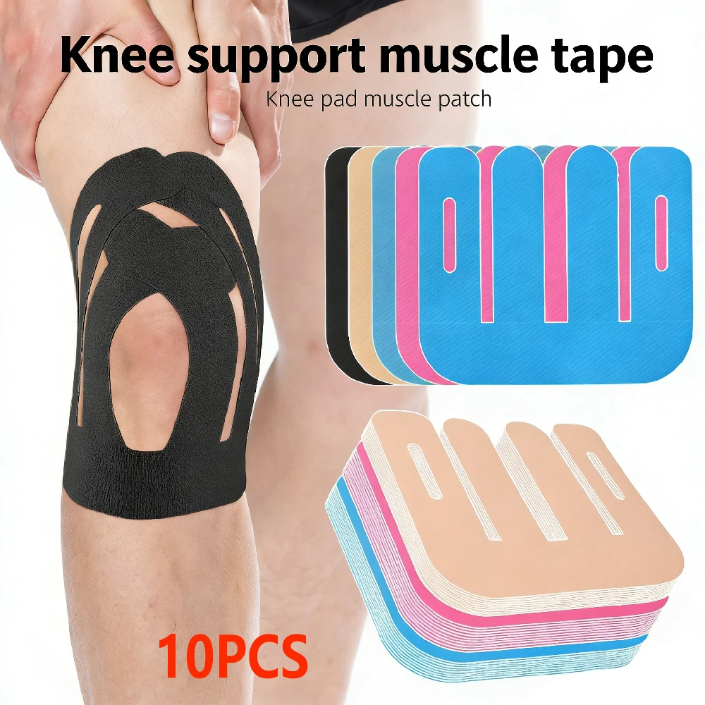 10PCS Knee Precut Kinesiology Tape,Flexible Compression Tape,Pre-Shaped Elastic Knee Support Bandage for Workout,Running ,Sports