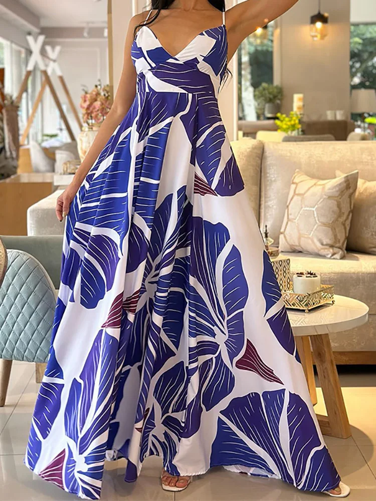 

Printed Patchwork Fashion Deep V-Neck Maxi Dress, Women Summer Sleeveless Elegant Party Dress, 2024 Sexy Loungewear Ladies Dress