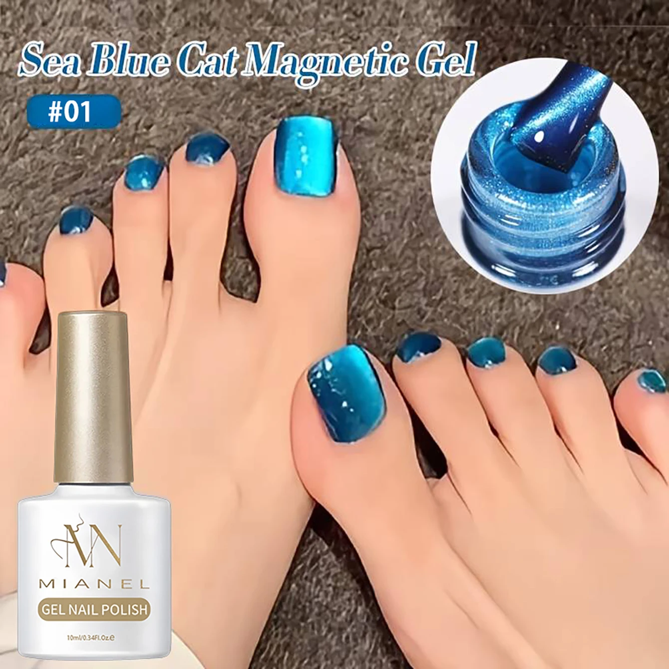 Echter Aurora Blue Cat Eye Nagellack Gel Sanfte Beliebte Farbe 2025 Neuer Sommer Weißer Zehennagellack