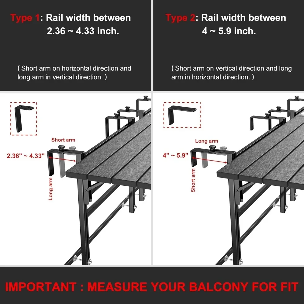 Balcony Table Outdoor Patio Bar Table with Durable Composite Tabletop Aluminum Alloy Frame Hanging Folding Adjustable