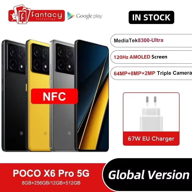 Poco x6 pro 5g versão global smartphone dimensão 8300-ultra 6.67 "1.5k fluxo amoled dotdisplay 64mp 67w nfc 67w turbo carregamento