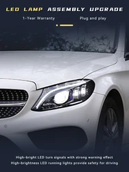 Car Lights For Benz W205 C180 C200 C260 C300 2015-2021 LED Headlight HID Assembly Upgrade Bifocal Lens DRL Head Lamp Accessories
