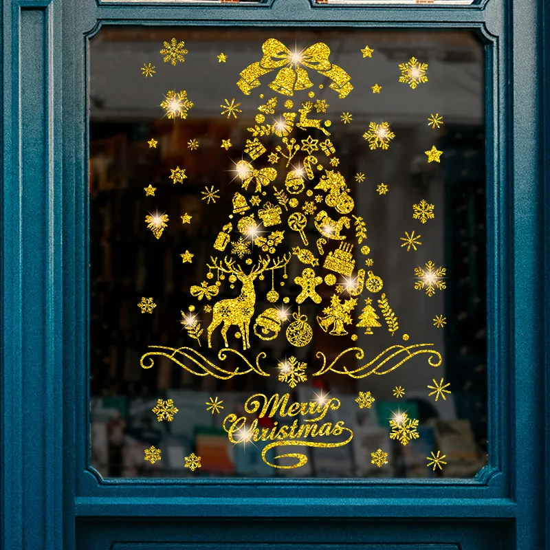 Merry Christmas Decoration Window Stickers Shop Home Wall Decals 2026 Xmas Ornaments Santa Claus Snow Tree 2025 New Year Gift