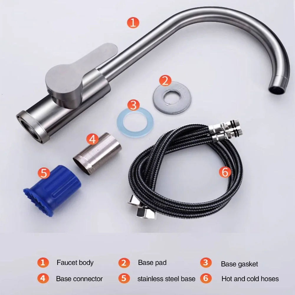 Modern Stainless Steel Hot Cold Kitchen Faucet Thickened Structure Single Cold Tap for Vegetable Bowl Wash Sink Basin