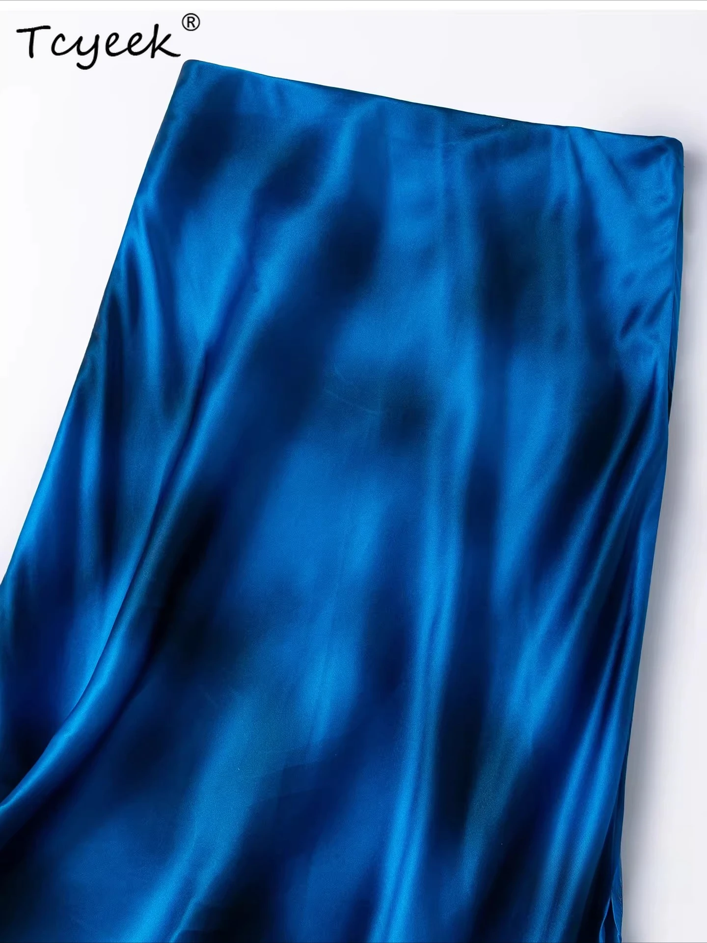 Tcyeek 100% Real Silk Women Skirts 2026 Spring Summer Elastic Waist Luxurious Fishtail Skirt Female Clothing Faldones Para Mujer