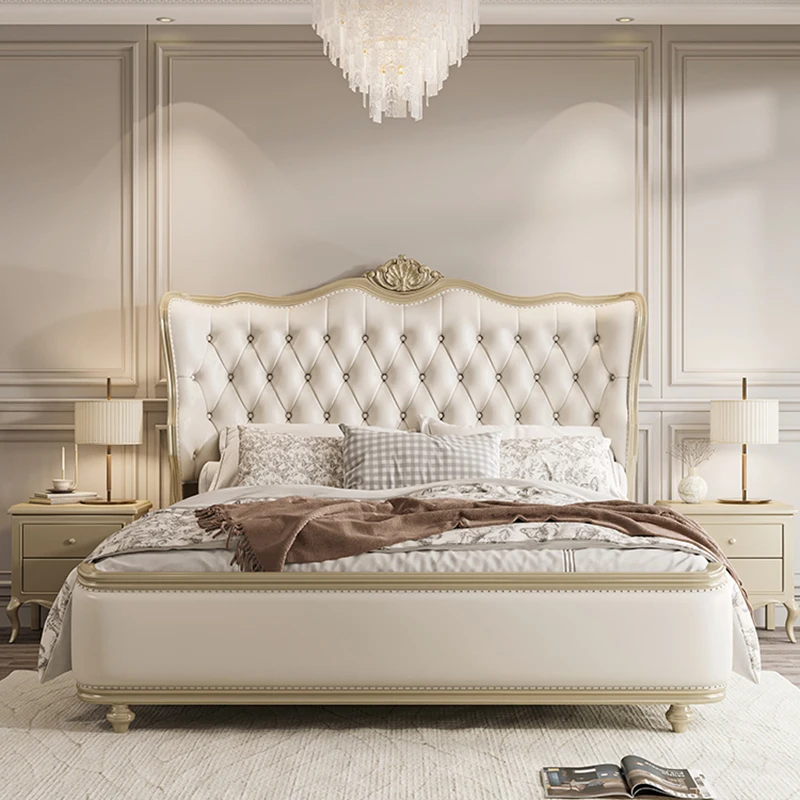 

European Style Wood Storage Double Bed Carved American Modern Frame Queen Bed Luxury Princess Cama Matrimonial Bedroom Furniture