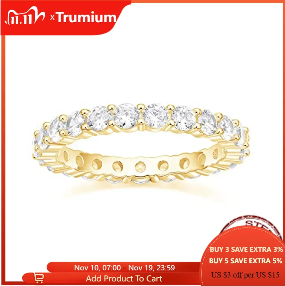 

Trumium Ring Silver 925 Wedding Ring Round Zirconia Diamond Full Eternity Stackable Engagement Ring for Women Jewelry 3mm