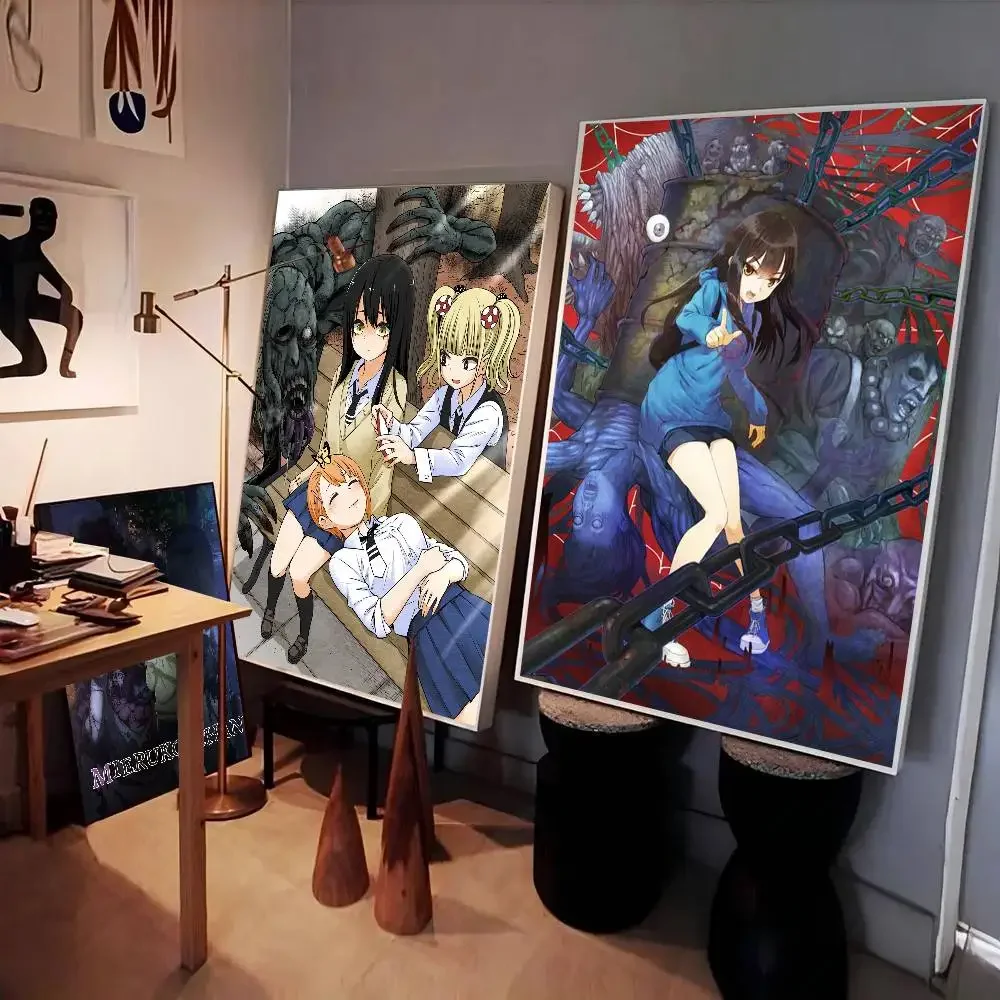 Affiche de dessin animé Mieruko-chan, autocollant en papier imperméable, décoration murale pour café, Bar, salle