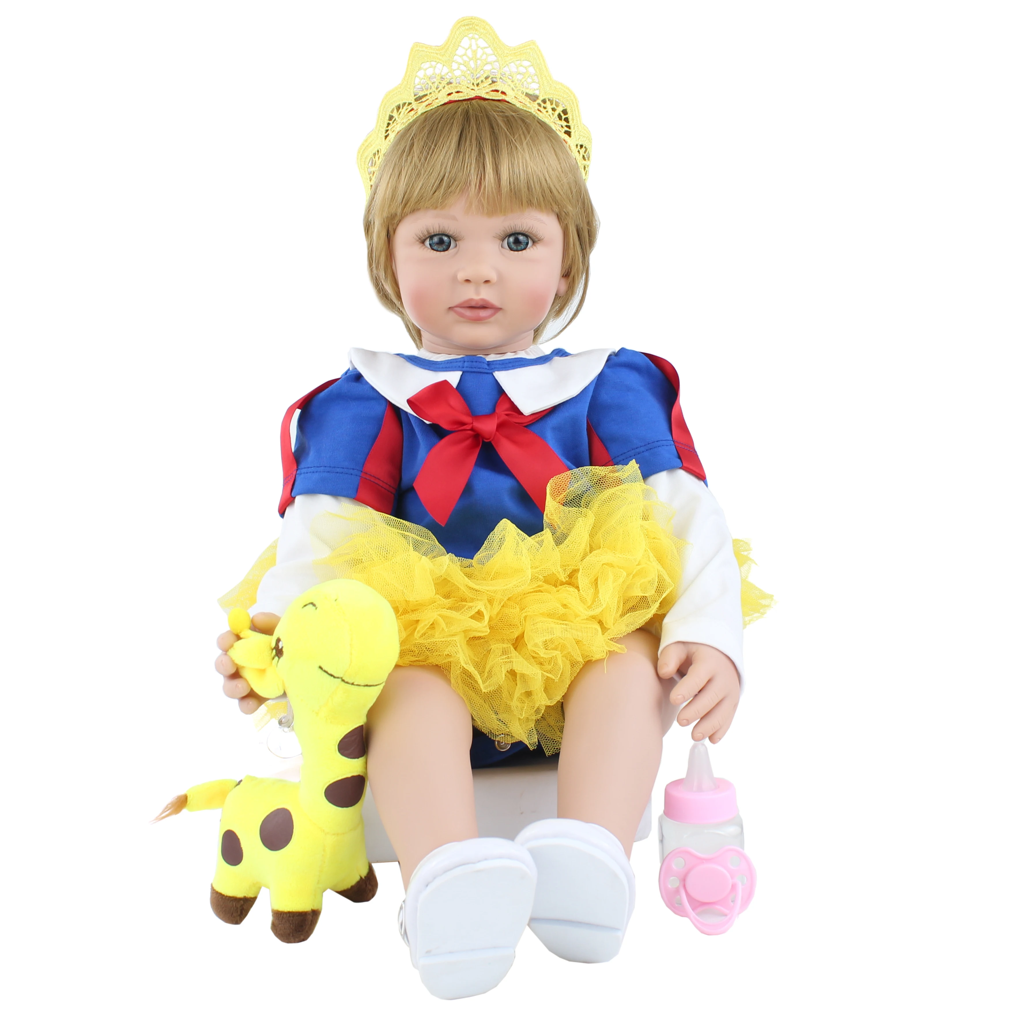 60cm Silicone Reborn Girl Doll with Blonde Hair Vinyl Toddler Princess Babies Realistic High-end Collection Dress Up Toy