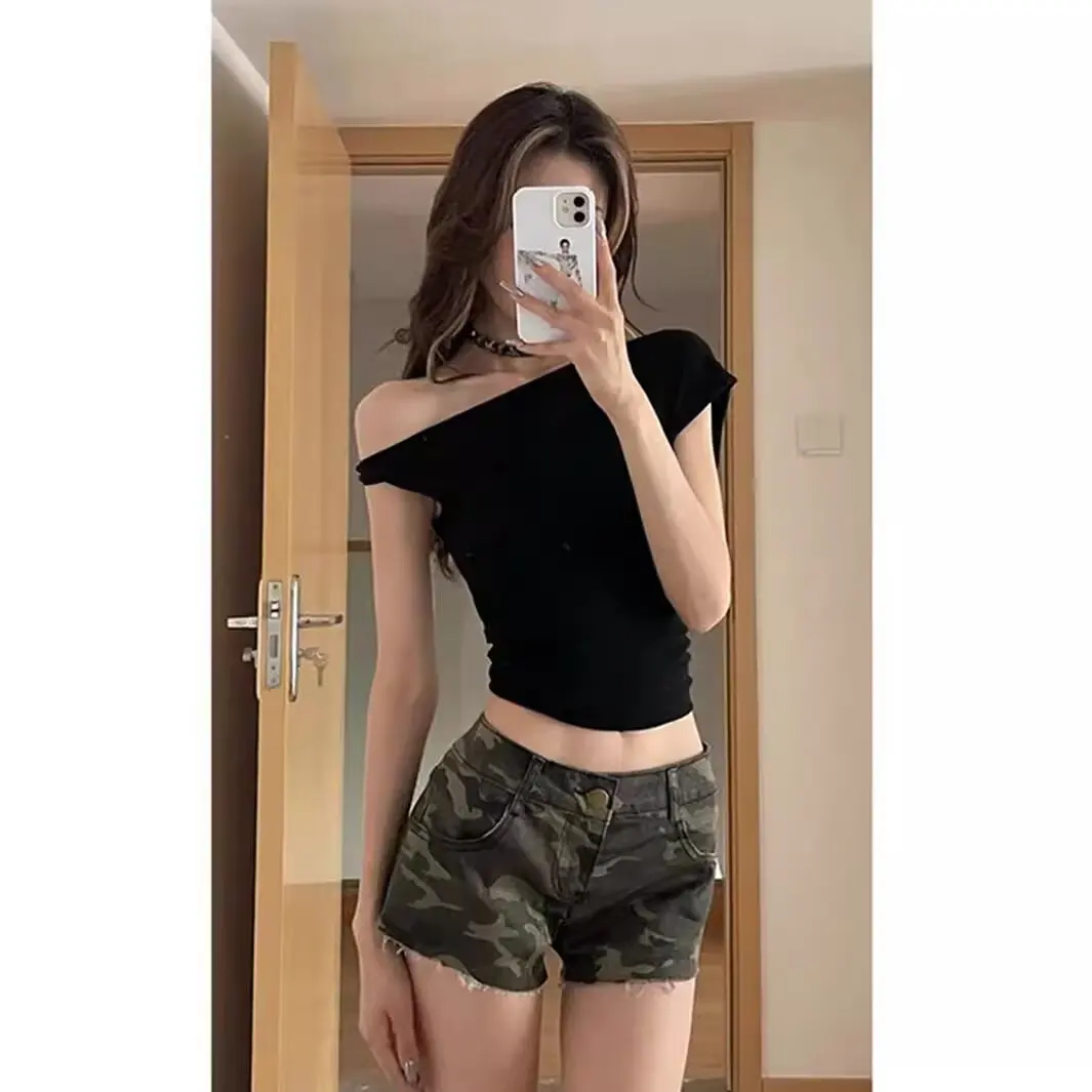 المشاهير الإنترنت يرتدي الصيف الساخن فتاة y2k ملهى ليلي الرجعية مثير منخفضة الخصر الورك المعانقة التمويه الدنيم السراويل للنساء #5