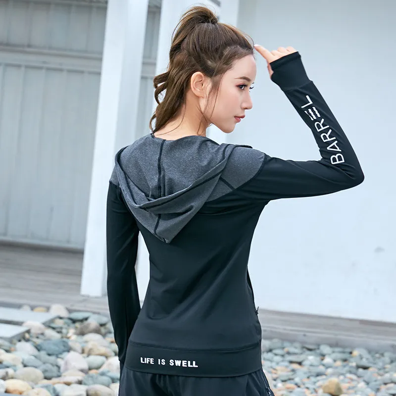 Training Exercise Jacket Women Printed Zipper Running Sport Suit Hooded Yoga Fitness Sportswear Female Sport Coat Long Sleeve