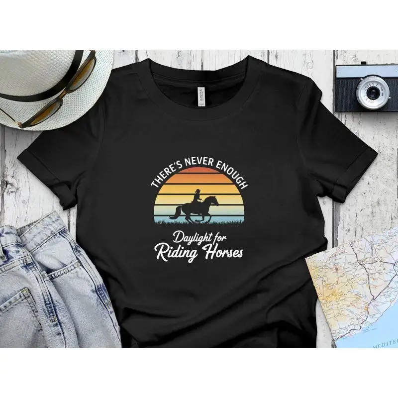 Camiseta Retro Vintage para montar a caballo, luz diurna para caballos, amante único, jinete ecuestre, diseño de puesta de sol
