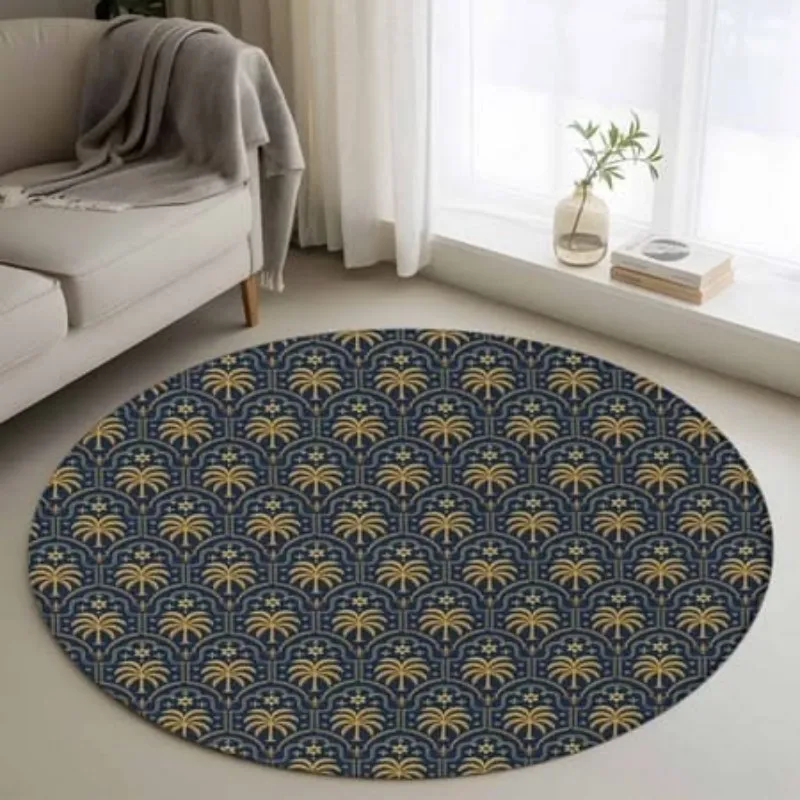 Mosaic Tile Plant Round Rug Living Room Mediterranean Palm Tree Carpet Retro Home Decor Floor Mat Office Area Rugs Chair Mats