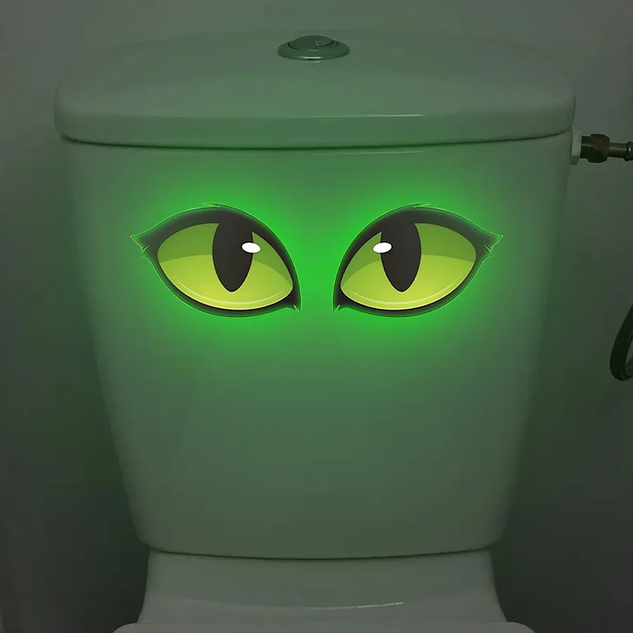 Green Glowing Sticker,Eye Art Toilet Decal,Self-Adhesive Removable Sticker,Suitable for Bedroom/Living Room/Toilet/Home Decor.