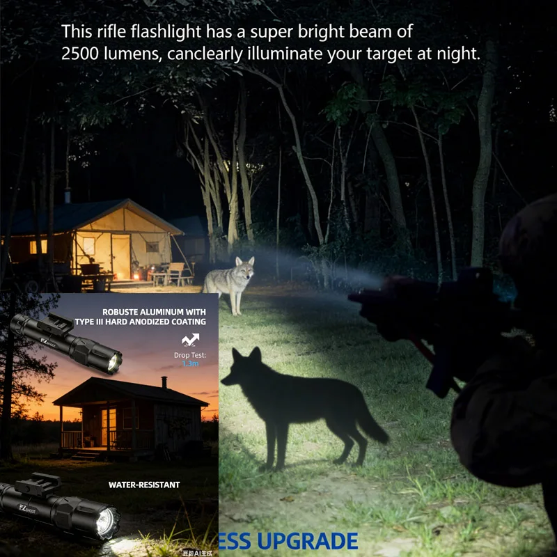 

2500LM Hunting Light Picatinny Rail Mount LED Flashlight with Magnetic Remote Switch Light with Strobe Mode High Lumens