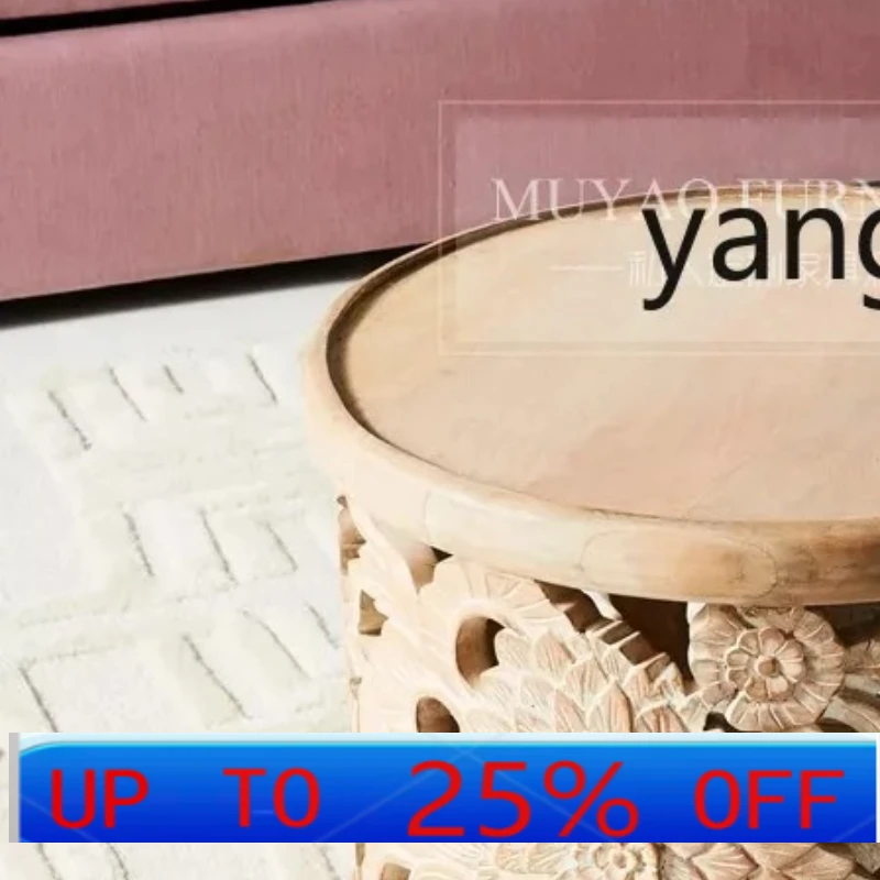 

LMM solid wood coffee table French retro hand-carved tea table Hollow tea table